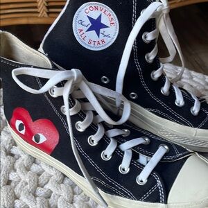 Converse Play Black High-Tops with Red Heart Motif